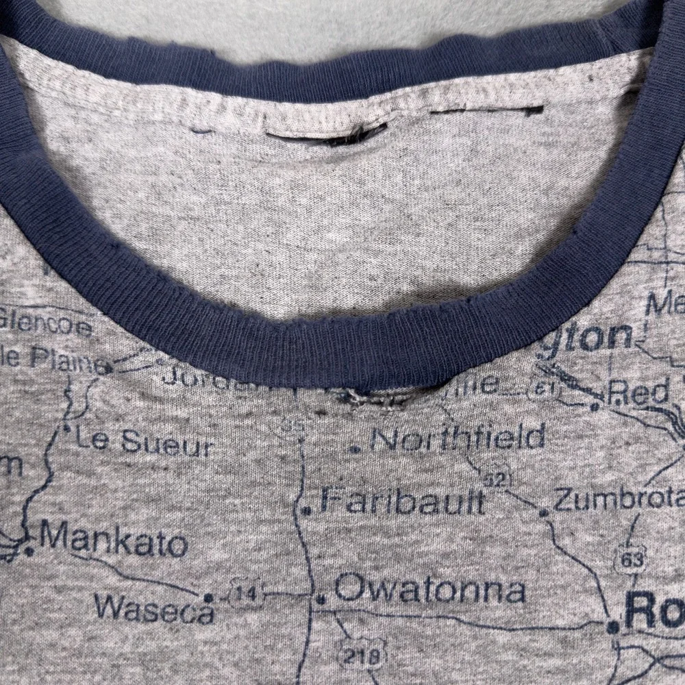 Vintage 90s Iowa Home Sweet Home All Over Print Map Ringer T-Shirt Gray XL 2XL